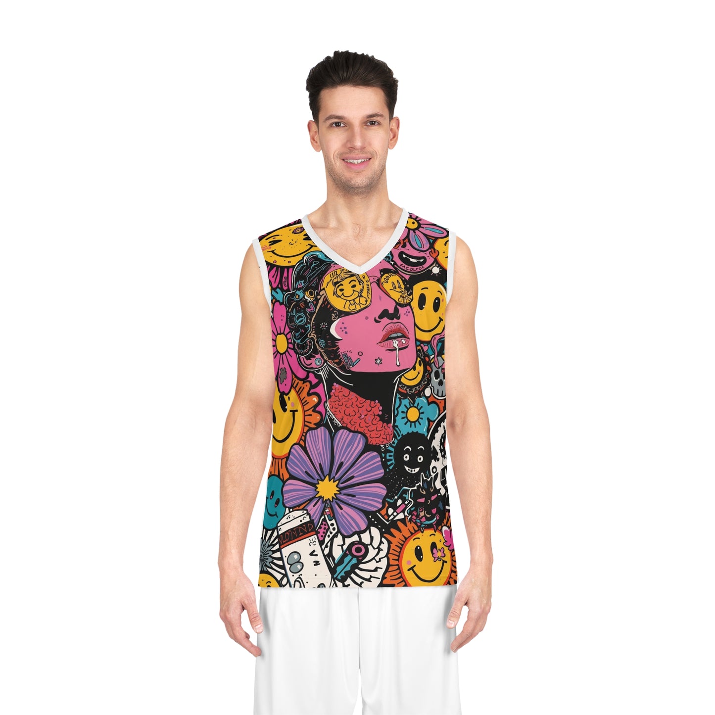 Vibrant Graphic Basketball Jersey, Colorful AOP Sportswear for Men, Trendy Summer Outfit, Fun Gift for Athletes, Unique Streetwear