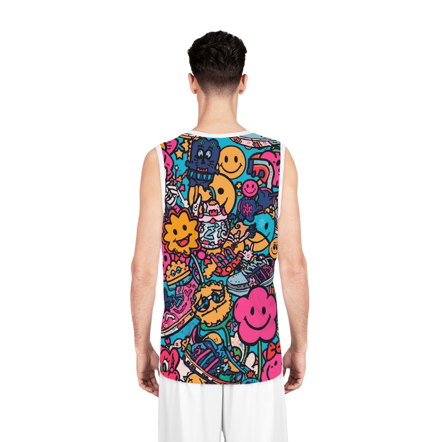 Vibrant Graphic Basketball Jersey, Colorful AOP Sportswear for Men, Trendy Summer Outfit, Fun Gift for Athletes, Unique Streetwear