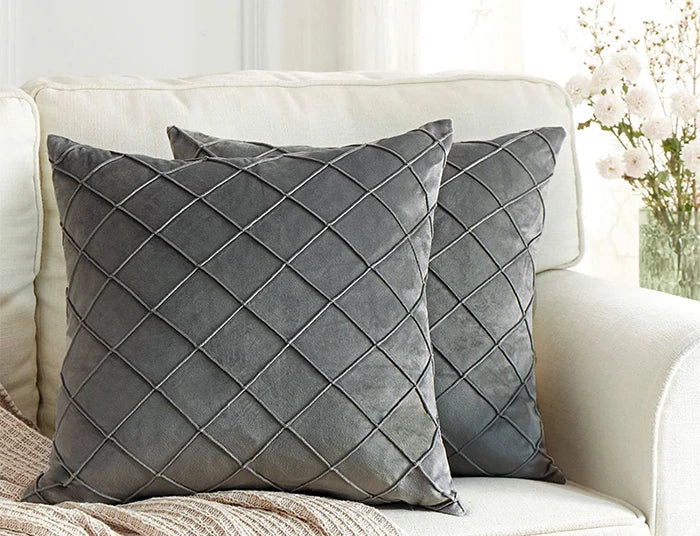 Velvet Cushion Covers – Dark Gray Plaid