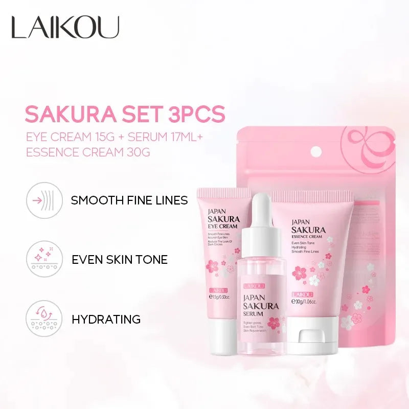 LAIKOU 3pcs Vitamin C Sakura Snail Essence Skincare Set
