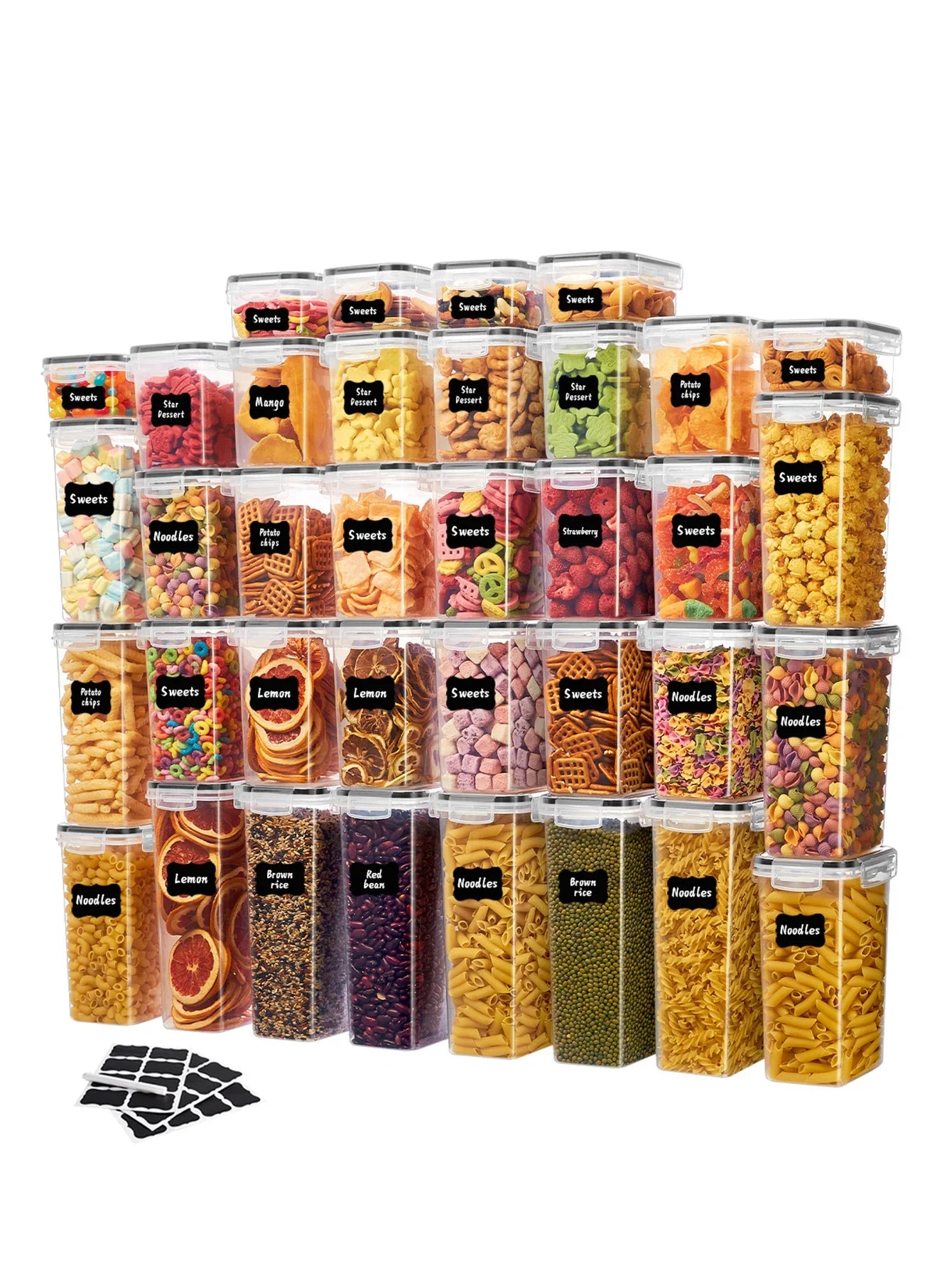 12pcs Closed food storage containers with LIDS, plastic kitchen pantry organization and storage, dry cargo containers for cookie