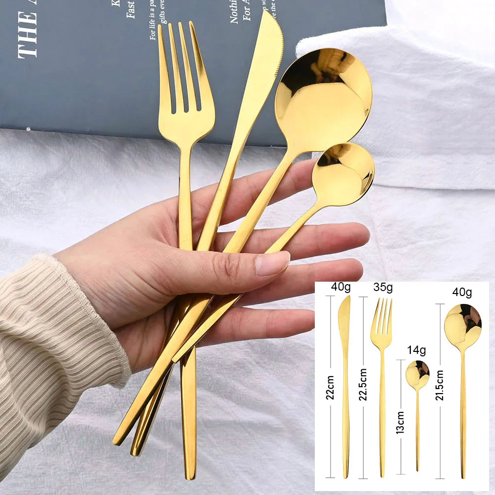 24-Piece Black Handle Golden Cutlery Set