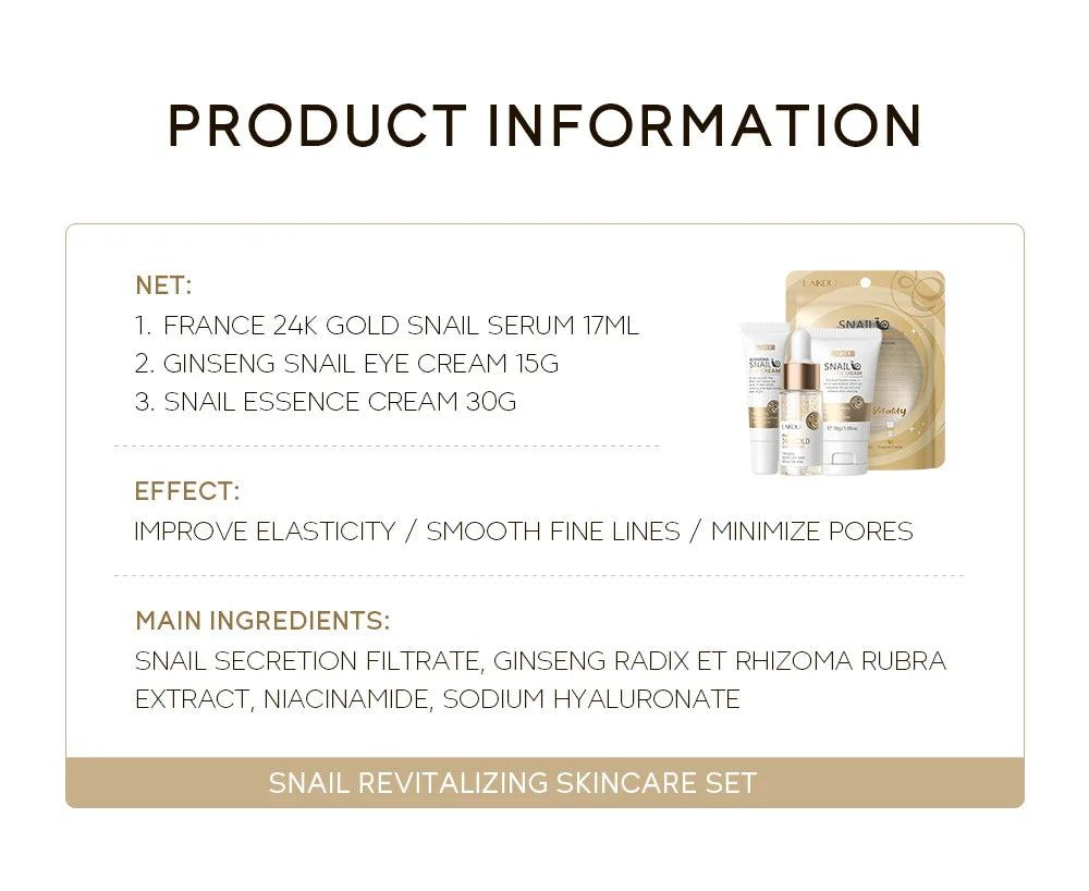 LAIKOU 3pcs Vitamin C Sakura Snail Essence Skincare Set