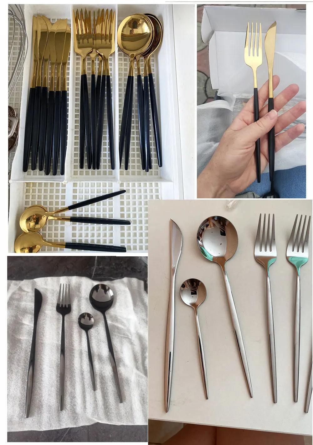 24-Piece Black Handle Golden Cutlery Set
