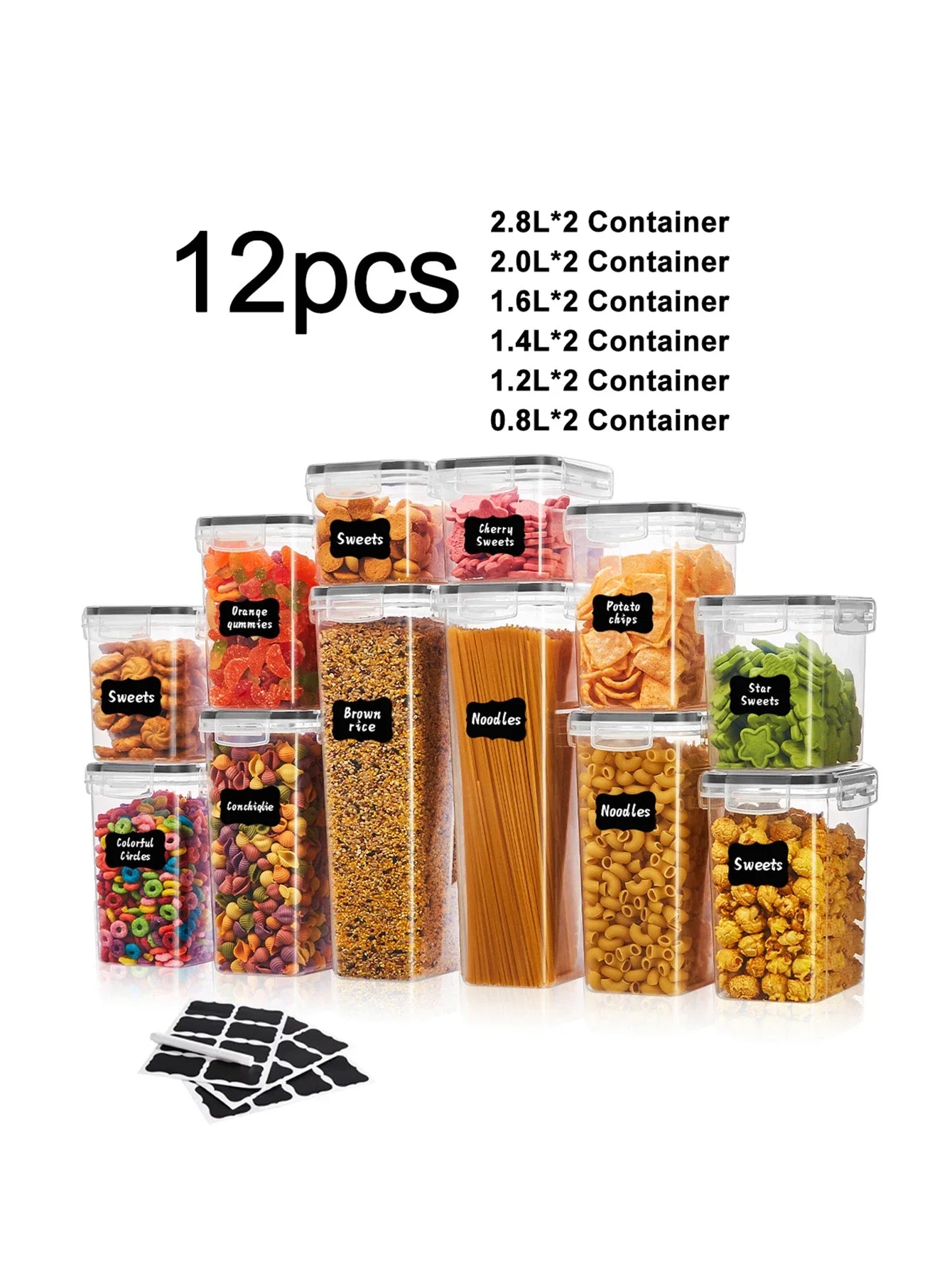 12pcs Closed food storage containers with LIDS, plastic kitchen pantry organization and storage, dry cargo containers for cookie