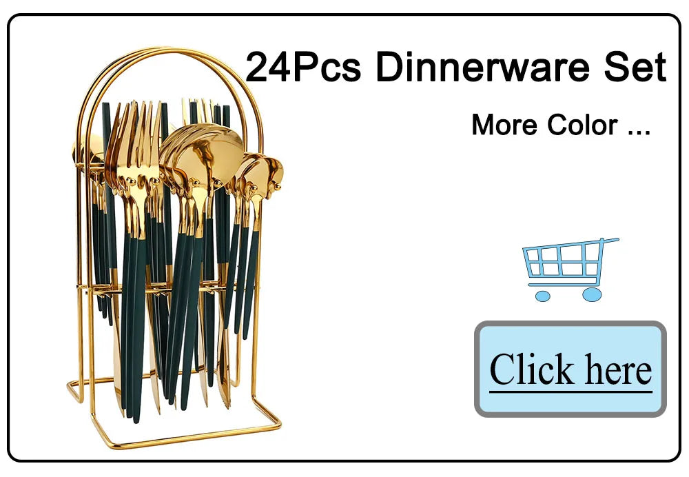 24-Piece Black Handle Golden Cutlery Set