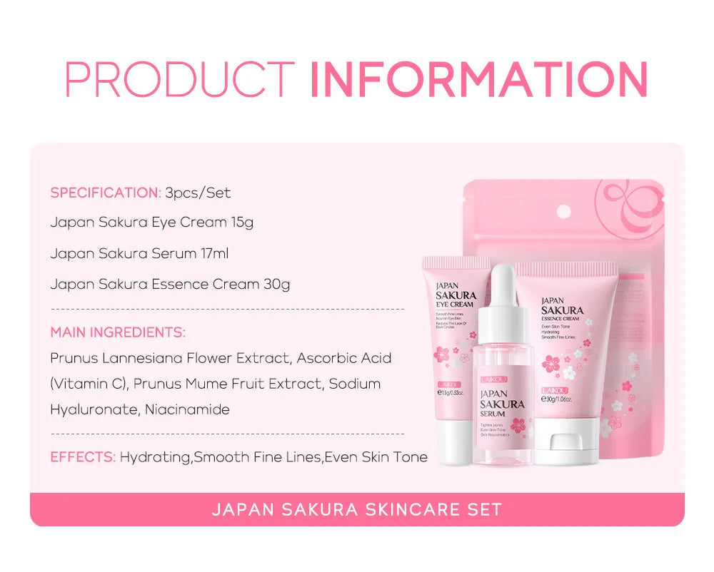 LAIKOU 3pcs Vitamin C Sakura Snail Essence Skincare Set
