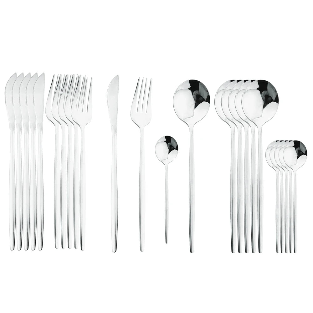 24-Piece Black Handle Golden Cutlery Set