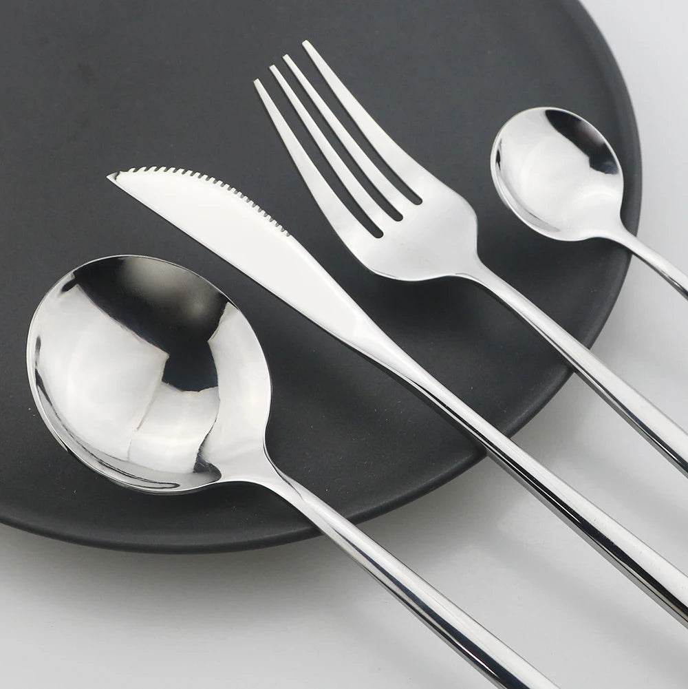 24-Piece Black Handle Golden Cutlery Set