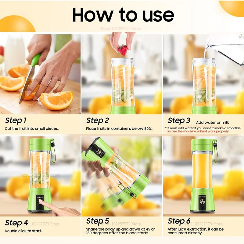 380ml Portable Electric Juicer Blender – Compact & Rechargeable