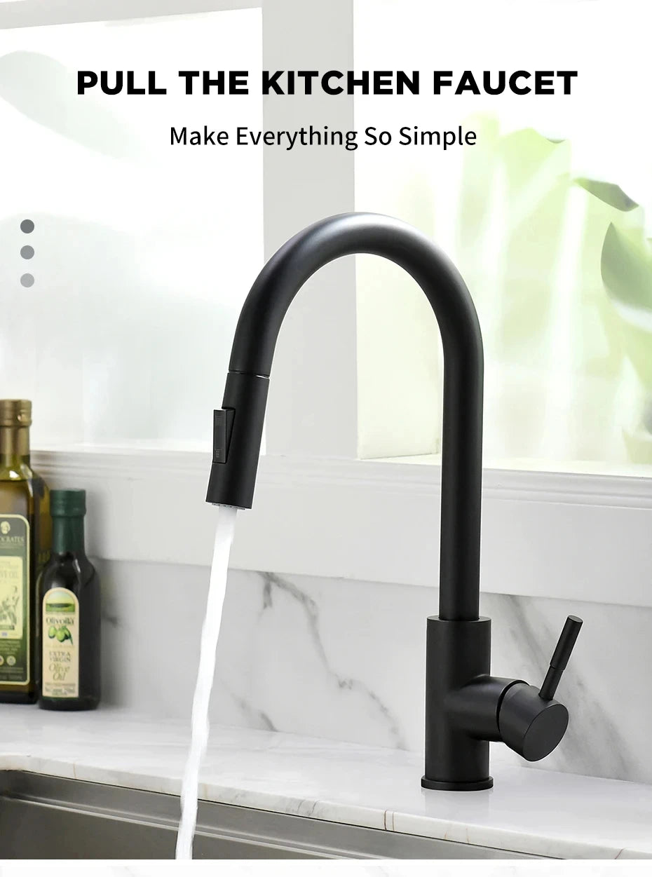 Black Pull-Out Kitchen Sink Faucet – Dual Function Hot & Cold