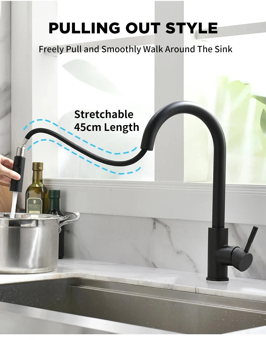 Black Pull-Out Kitchen Sink Faucet – Dual Function Hot & Cold