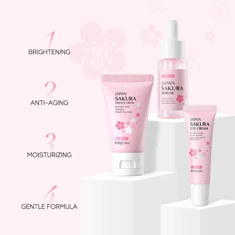 LAIKOU 3pcs Vitamin C Sakura Snail Essence Skincare Set