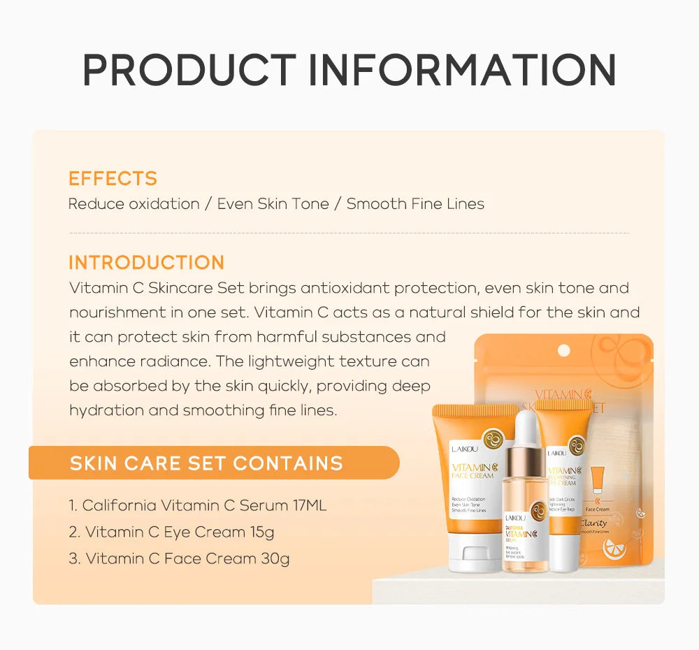LAIKOU 3pcs Vitamin C Sakura Snail Essence Skincare Set