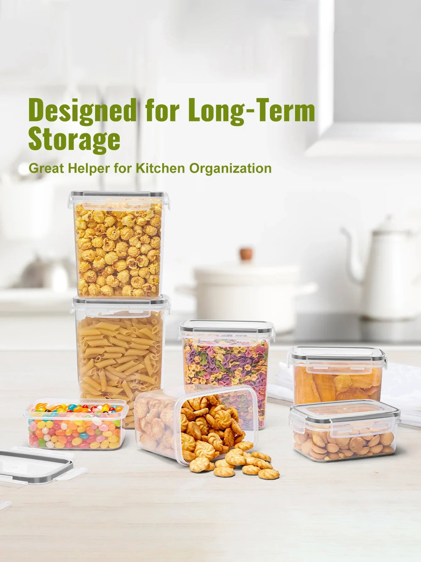 12pcs Closed food storage containers with LIDS, plastic kitchen pantry organization and storage, dry cargo containers for cookie