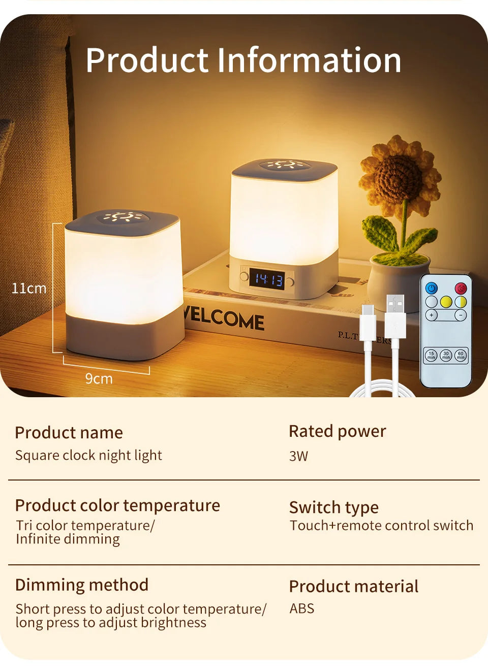 LED Night Lamp with Clock Display