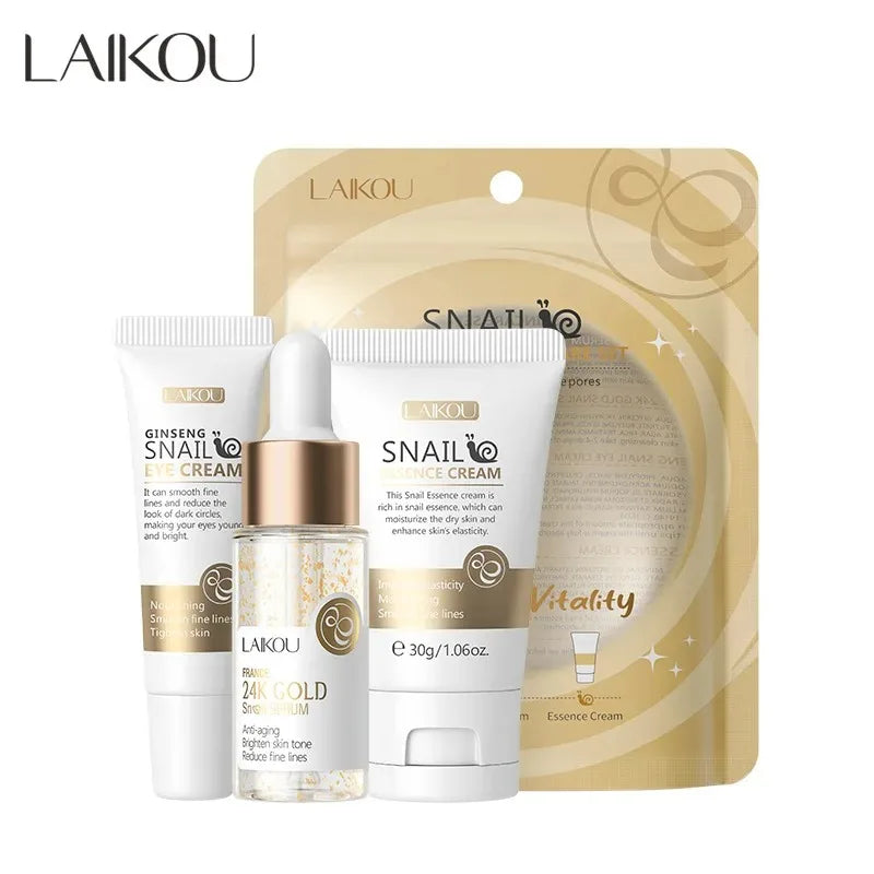 LAIKOU 3pcs Vitamin C Sakura Snail Essence Skincare Set