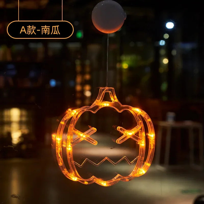 Halloween Pumpkin & Ghost Window Light – Battery Operated Hanging Decor