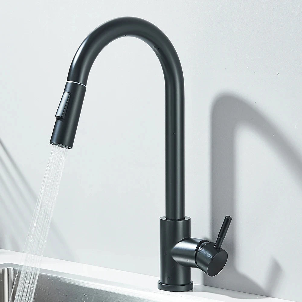 Black Pull-Out Kitchen Sink Faucet – Dual Function Hot & Cold