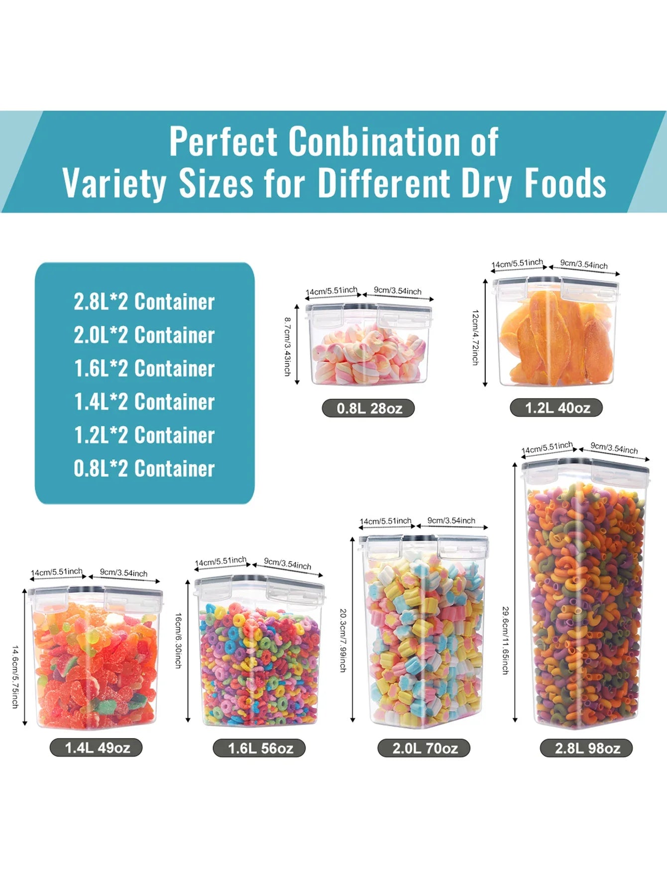 12pcs Closed food storage containers with LIDS, plastic kitchen pantry organization and storage, dry cargo containers for cookie