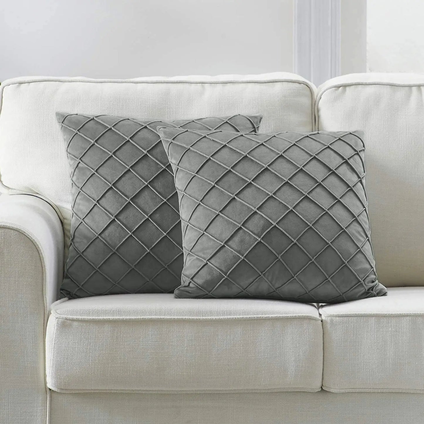 Velvet Cushion Covers – Dark Gray Plaid