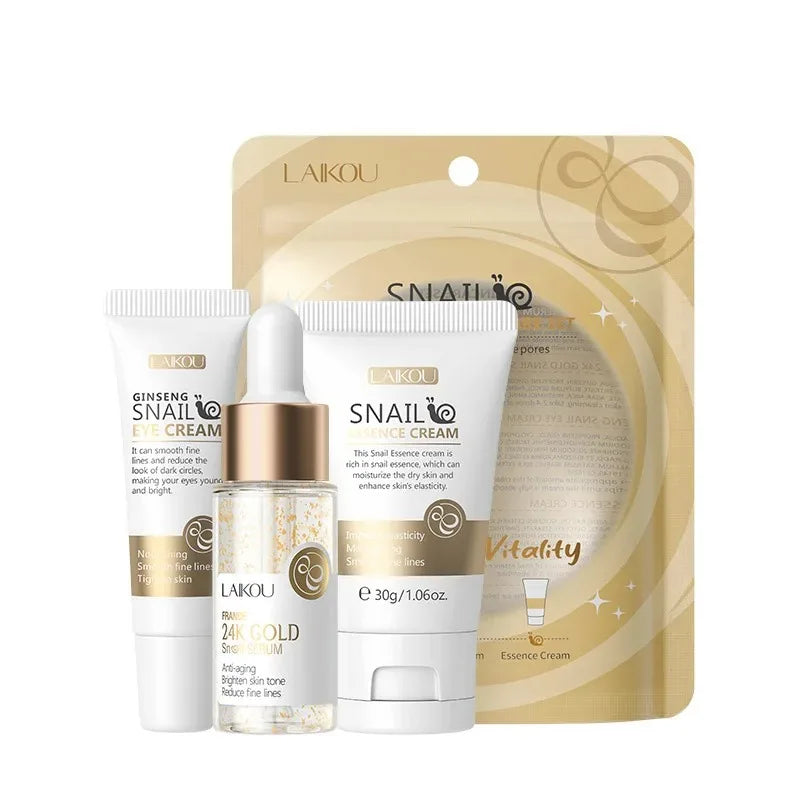 LAIKOU 3pcs Vitamin C Sakura Snail Essence Skincare Set