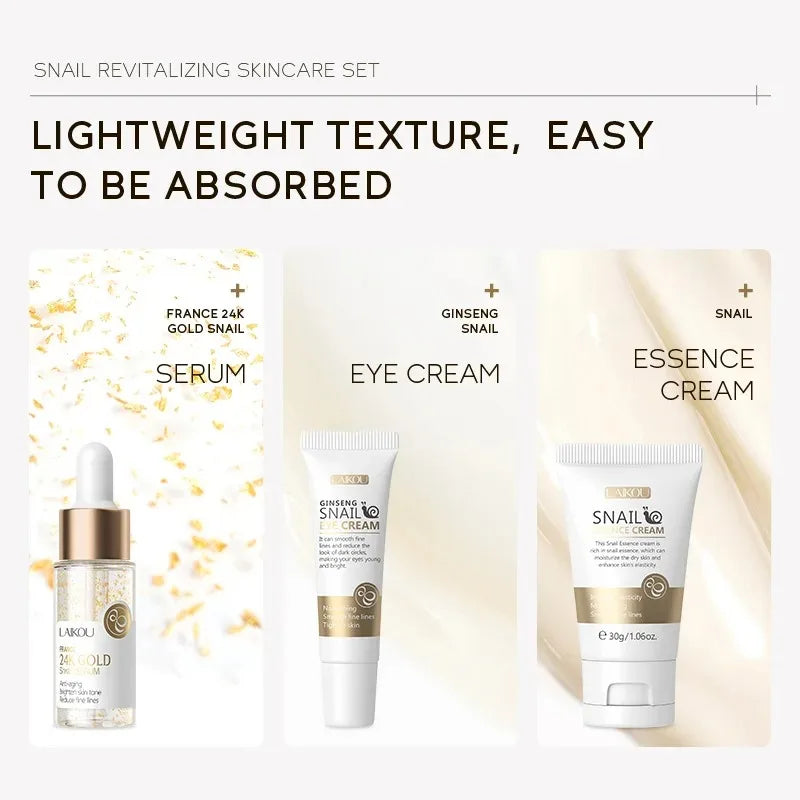 LAIKOU 3pcs Vitamin C Sakura Snail Essence Skincare Set