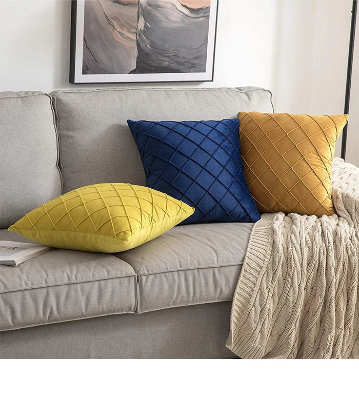 Velvet Cushion Covers – Dark Gray Plaid