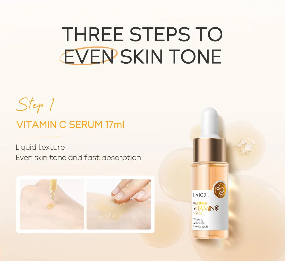 LAIKOU 3pcs Vitamin C Sakura Snail Essence Skincare Set