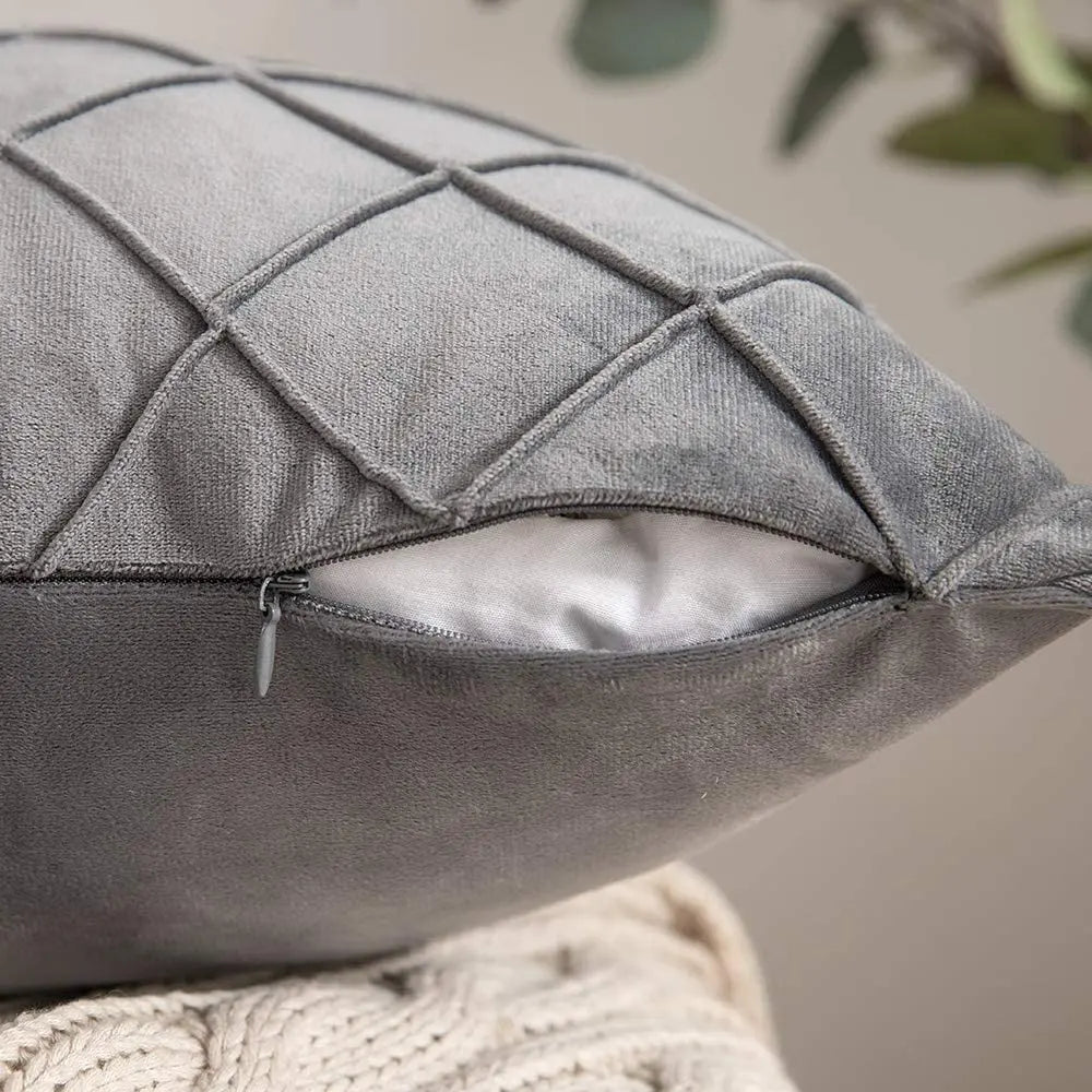 Velvet Cushion Covers – Dark Gray Plaid
