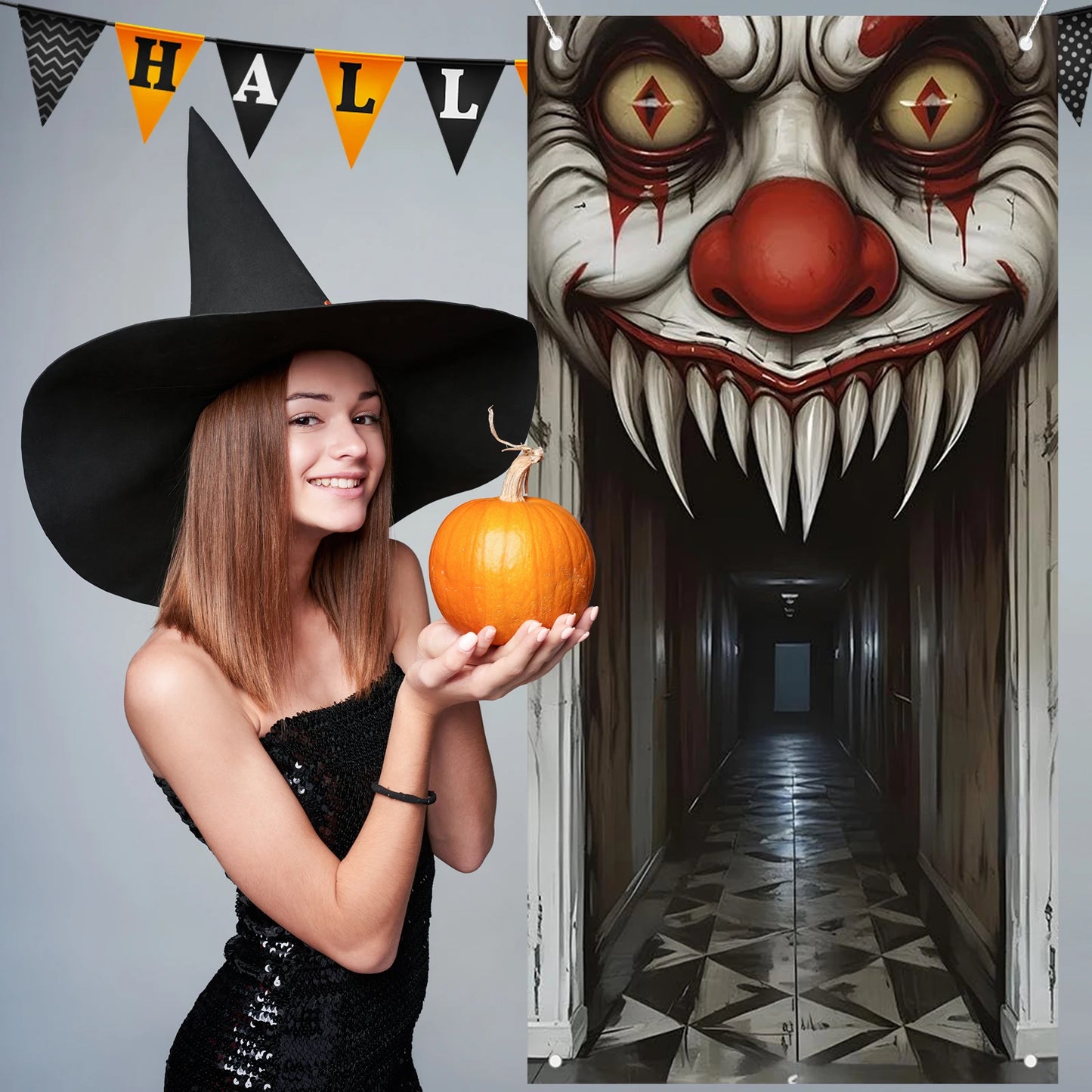 Halloween Witch & Zombie Door Cover