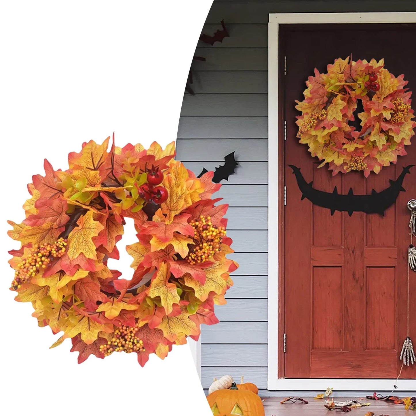 Halloween & Thanksgiving Maple Leaf Pumpkin Wreath