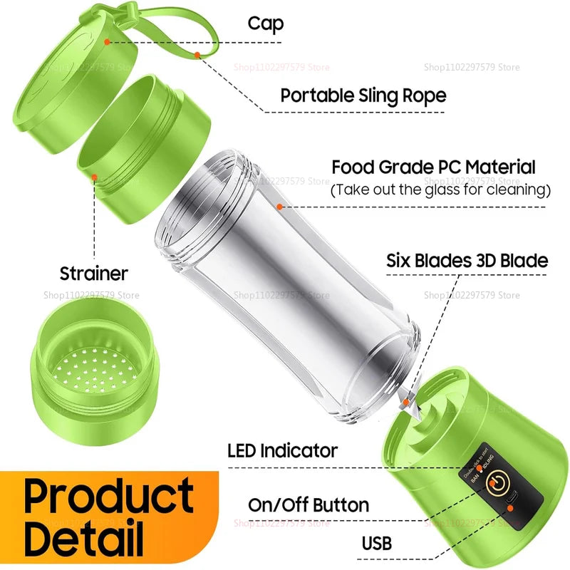380ml Portable Electric Juicer Blender – Compact & Rechargeable
