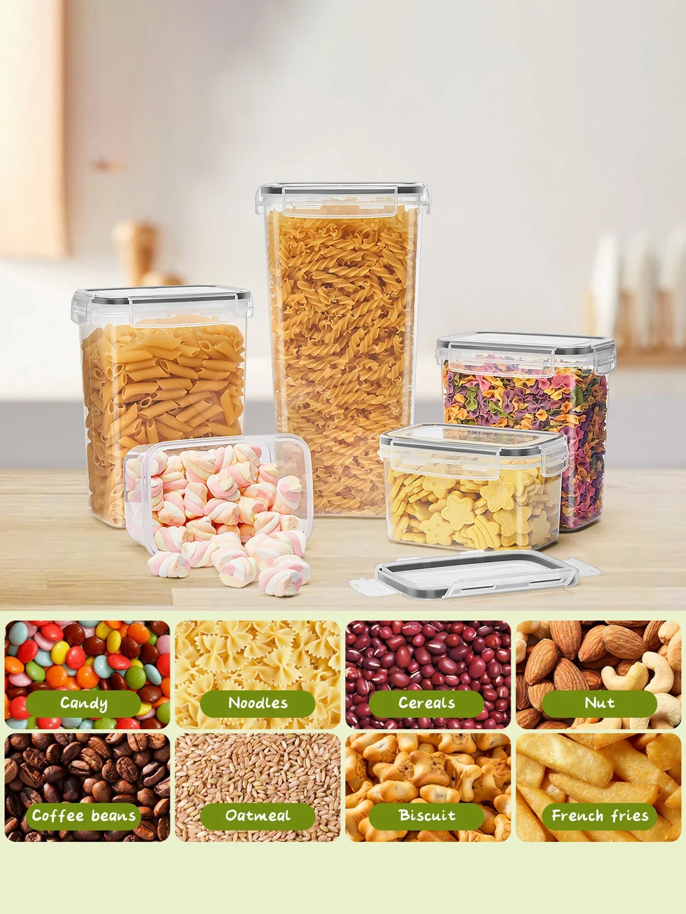 12pcs Closed food storage containers with LIDS, plastic kitchen pantry organization and storage, dry cargo containers for cookie