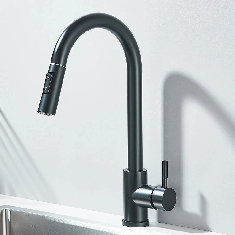 Black Pull-Out Kitchen Sink Faucet – Dual Function Hot & Cold