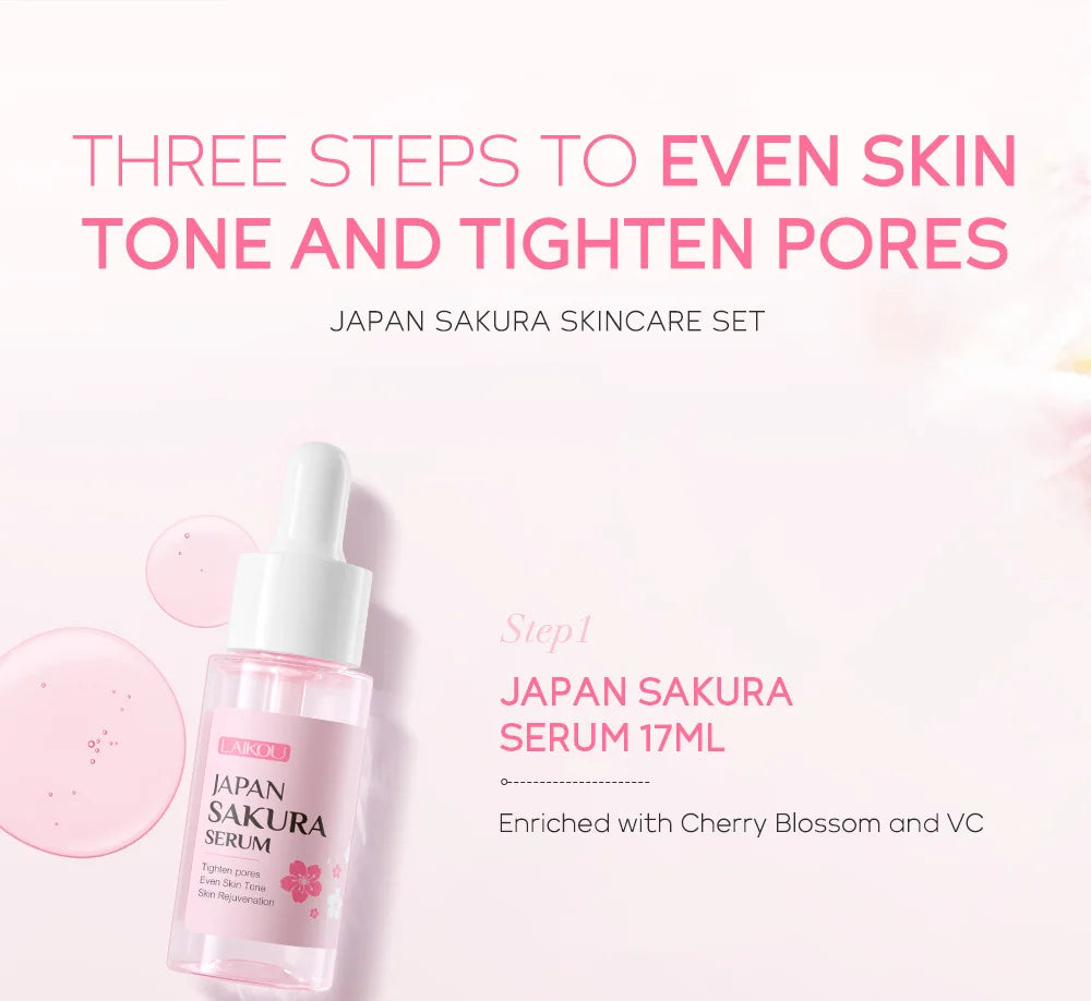 LAIKOU 3pcs Vitamin C Sakura Snail Essence Skincare Set