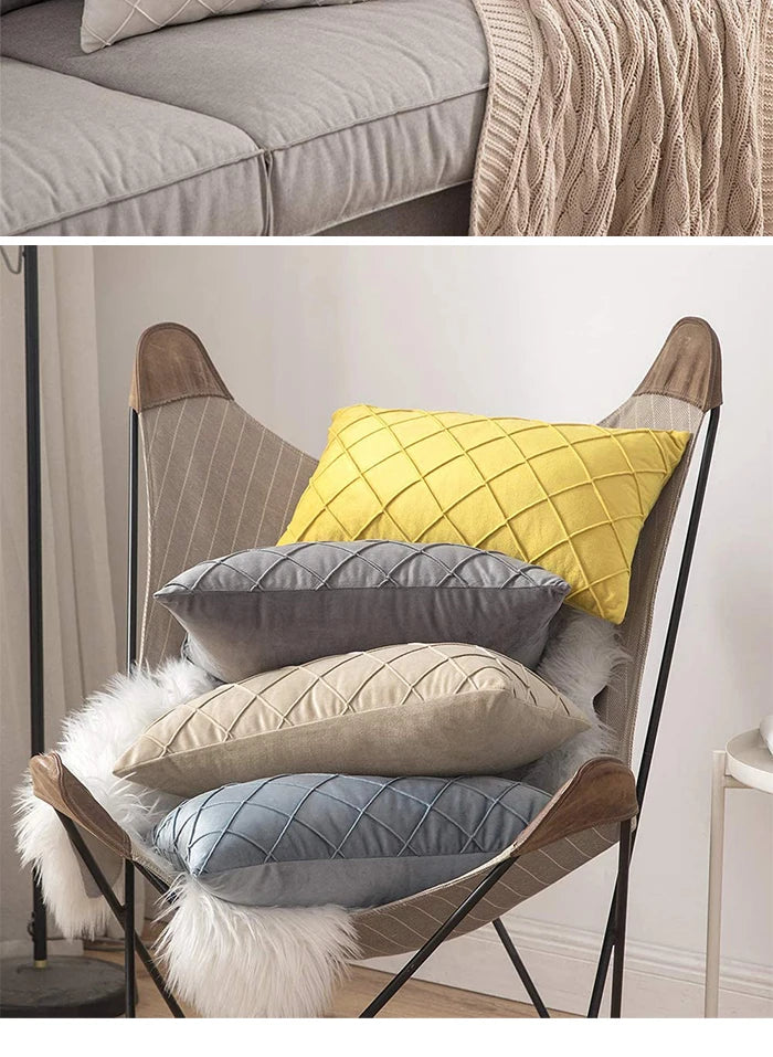 Velvet Cushion Covers – Dark Gray Plaid
