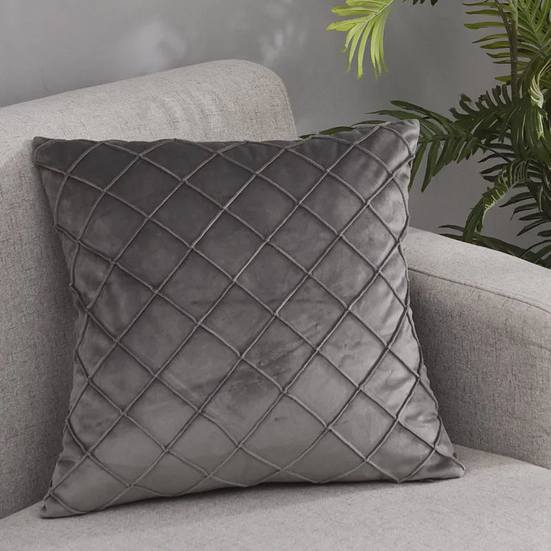 Velvet Cushion Covers – Dark Gray Plaid