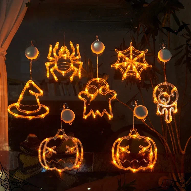 Halloween Pumpkin & Ghost Window Light – Battery Operated Hanging Decor