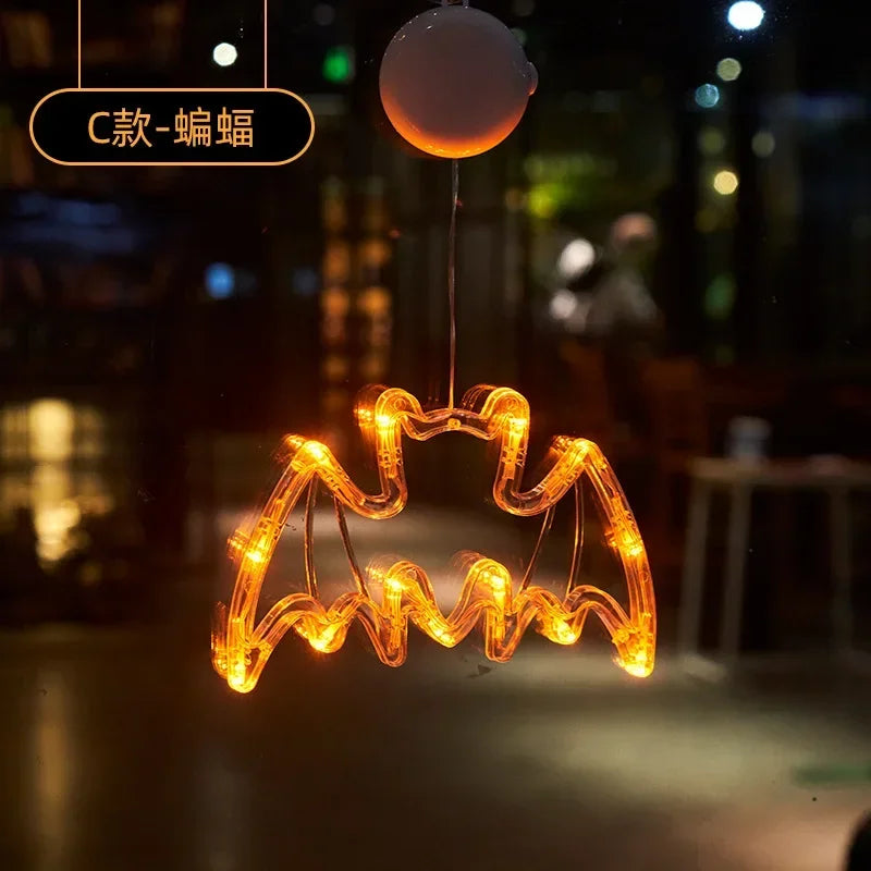 Halloween Pumpkin & Ghost Window Light – Battery Operated Hanging Decor