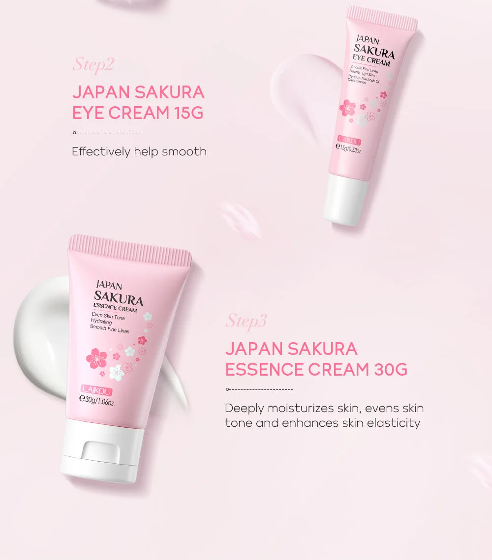 LAIKOU 3pcs Vitamin C Sakura Snail Essence Skincare Set
