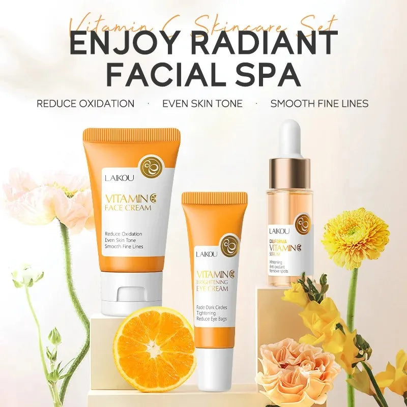 LAIKOU 3pcs Vitamin C Sakura Snail Essence Skincare Set