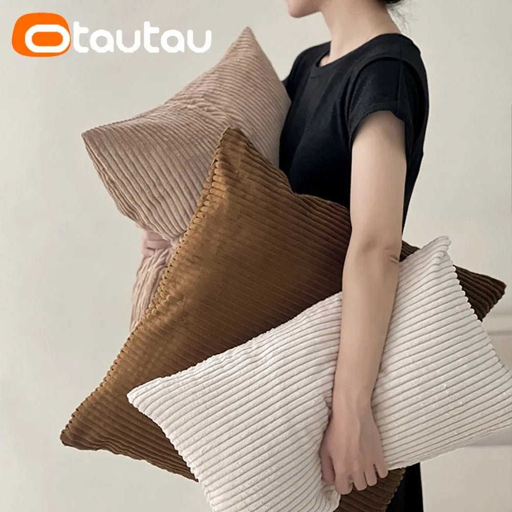 Cotton Corduroy Throw Pillow Cover by OTAUTAU