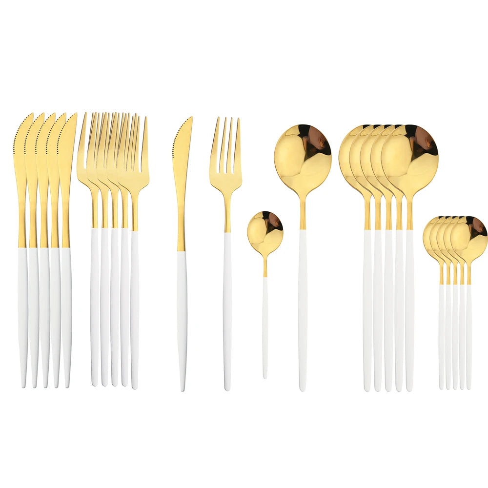 24-Piece Black Handle Golden Cutlery Set