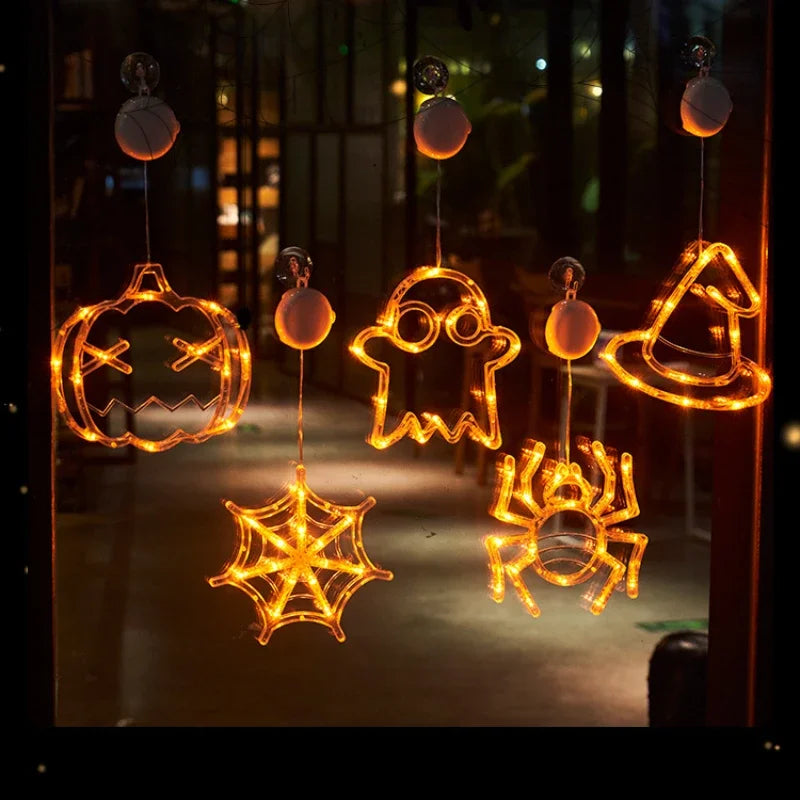 Halloween Pumpkin & Ghost Window Light – Battery Operated Hanging Decor