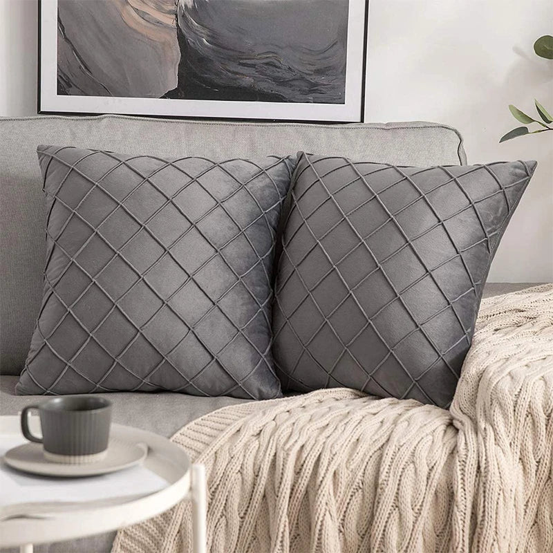 Velvet Cushion Covers – Dark Gray Plaid