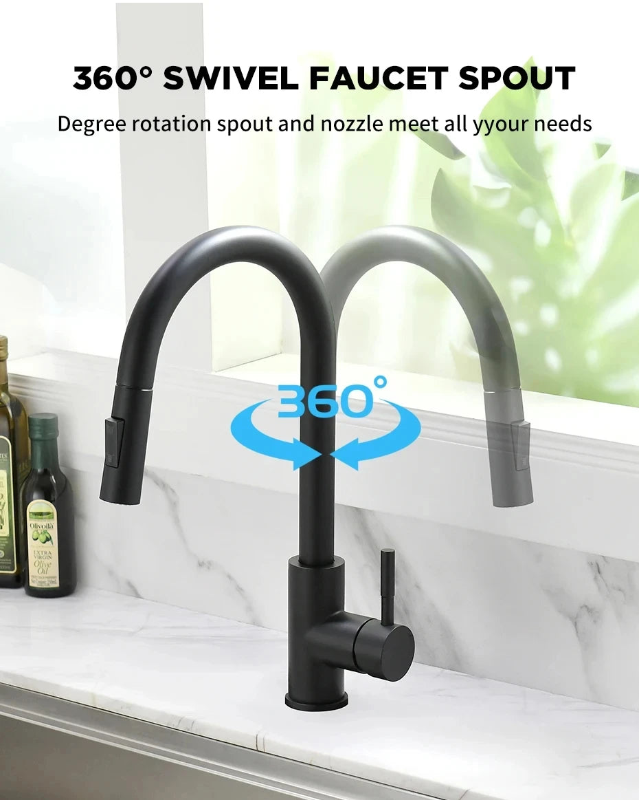 Black Pull-Out Kitchen Sink Faucet – Dual Function Hot & Cold