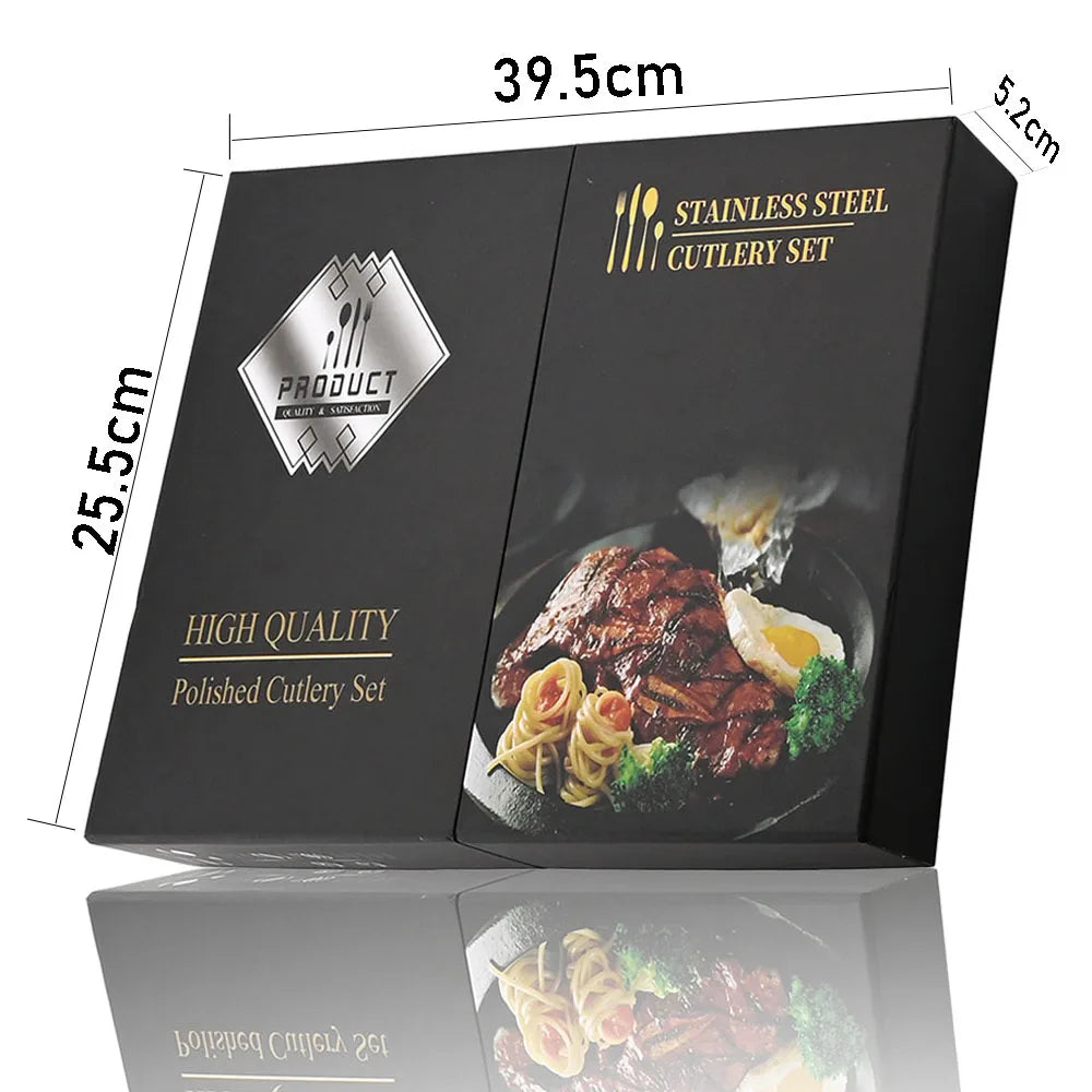 24-Piece Black Handle Golden Cutlery Set