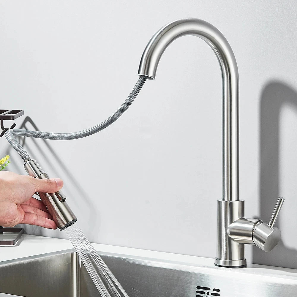 Black Pull-Out Kitchen Sink Faucet – Dual Function Hot & Cold