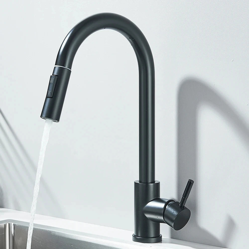 Black Pull-Out Kitchen Sink Faucet – Dual Function Hot & Cold